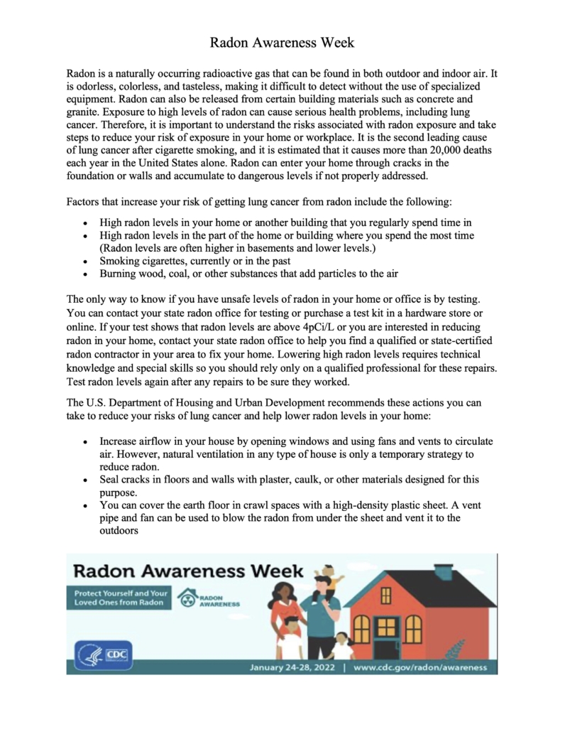 Radon Awareness Week 2023 Peoria Tribe Of Indians of Oklahoma